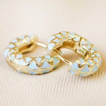 Load image into Gallery viewer, Blue Geometric Hoop Earrings in Gold by Lisa Angel
