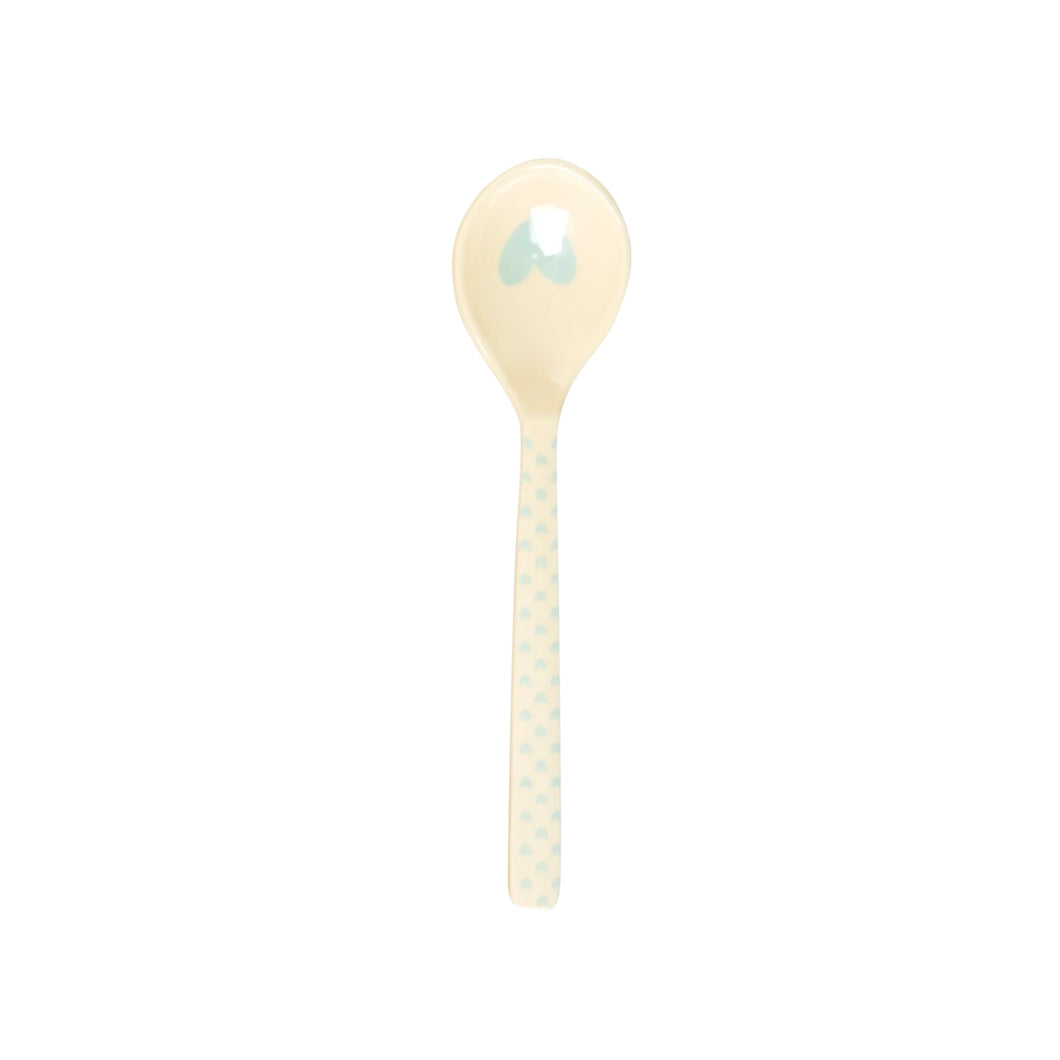 Melamine Spoon, Heart Print - Light Blue