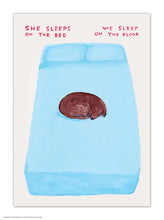 Load image into Gallery viewer, David Shrigley Postcard, She Sleeps On The Bed
