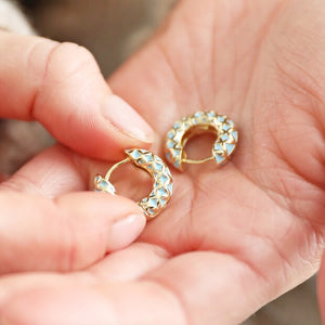 Blue Geometric Hoop Earrings in Gold by Lisa Angel