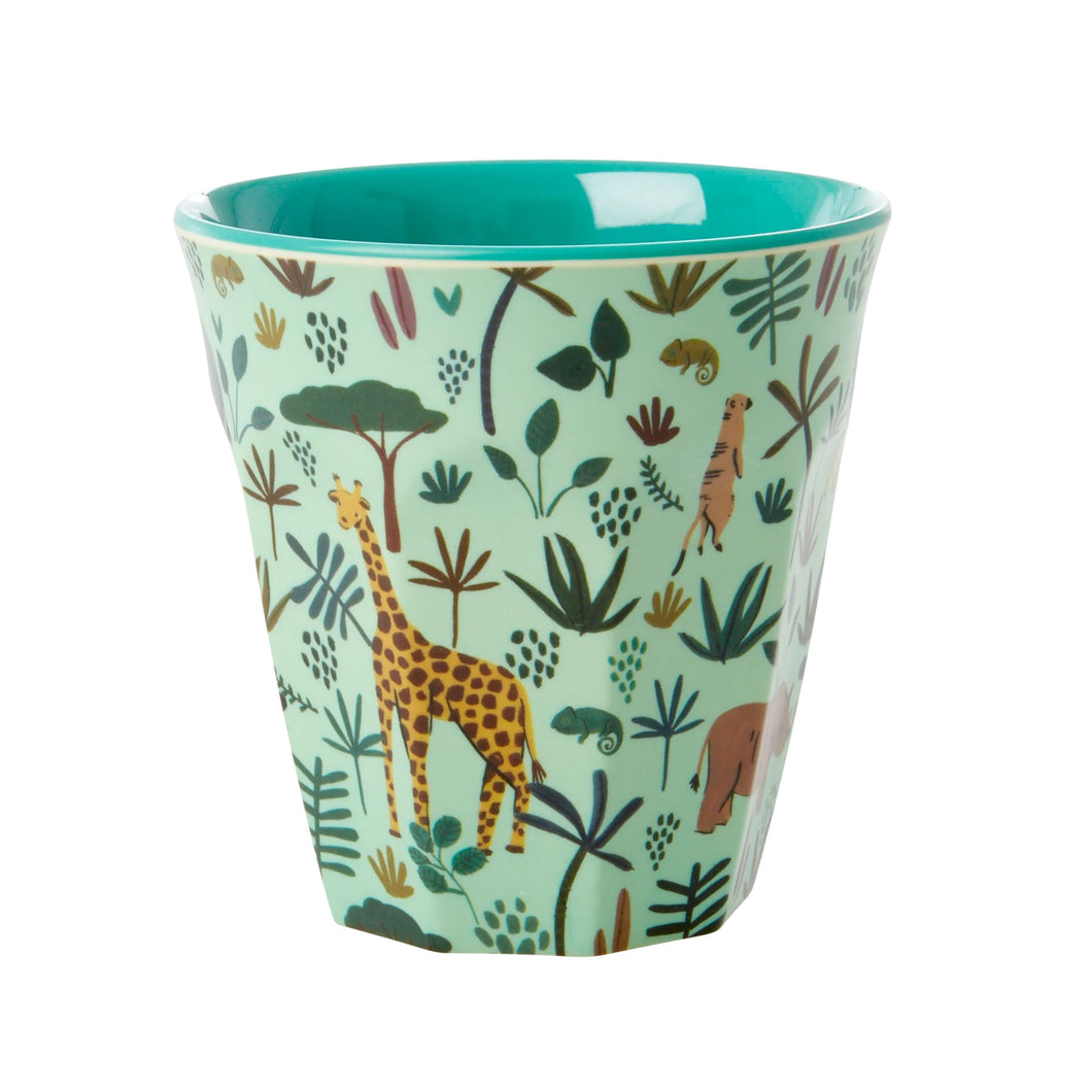 Medium Melamine Cup - Green - Jungle Animals Print