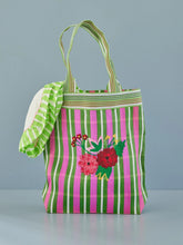 Load image into Gallery viewer, Recycled Plastic Shopping Bag with Embroidered Flower Stripes
