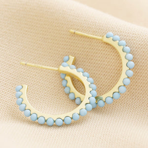 Gold & Blue Stone Hoop Earrings by Lisa Angel
