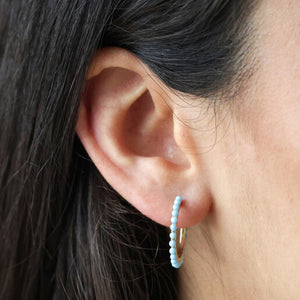 Gold & Blue Stone Hoop Earrings by Lisa Angel