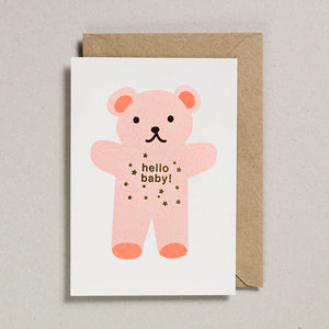 New Baby Card - Riso Print Hello Teddy by Petra Boase