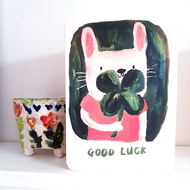Laura Skilbeck Greetings Card - Good Luck Clover
