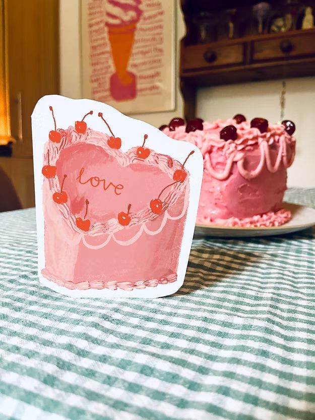 Laura Skilbeck Greetings Card - Love Heart Cake