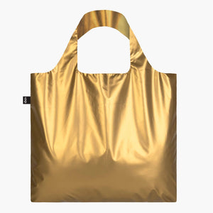 A square metallic gold shopping bag.