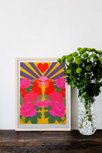 Load image into Gallery viewer, Roosters in Love A4 Riso Print by Mahin Hussain
