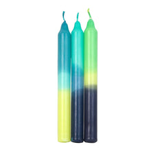Load image into Gallery viewer, Marble Three Tone Dinner Candles - Blue, Yellow and Green
