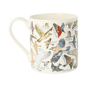 Illustrations of different British birds span the whole of the mug.