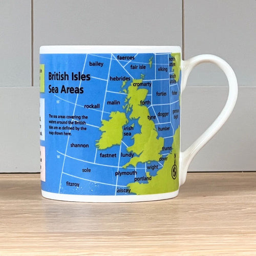 The front of the mug shows the sea areas covering the waters around the british isles