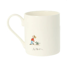 Load image into Gallery viewer, The back of the mug features a smaller Quentin Blake illustration of a child walking their toy dragon in the far left bottom corner
