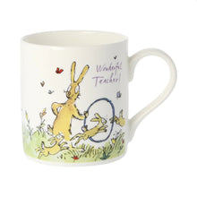 Load image into Gallery viewer, The front of the mug features a Quentin Blake illustration of a hare teaching young hares to jump through hoops.

