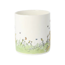 Load image into Gallery viewer, the back of the bone china mug features a continuation of grass and butterflies draw by Quentin Blake
