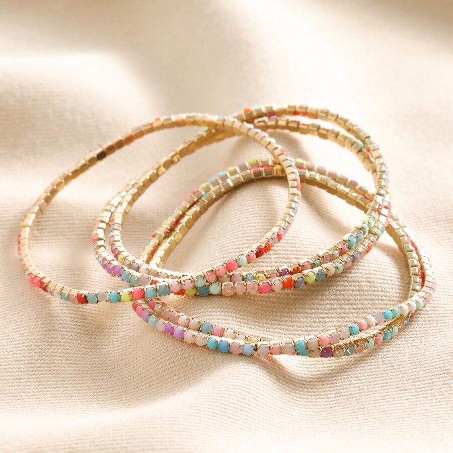 set of 5 Multi Bright Stretch crystal Bracelets by Lisa Angel