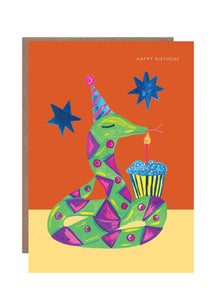 Party Snake and Cupcake - Birthday Card by Hutch Cassidy