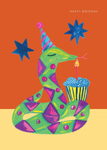 Load image into Gallery viewer, Party Snake and Cupcake - Birthday Card by Hutch Cassidy
