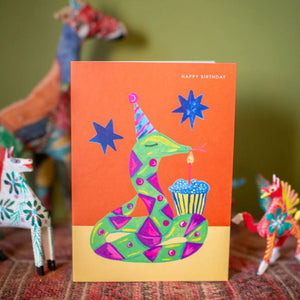 Party Snake and Cupcake - Birthday Card by Hutch Cassidy