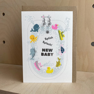 New Baby Card - Riso Print Splish Splash by Petra Boase