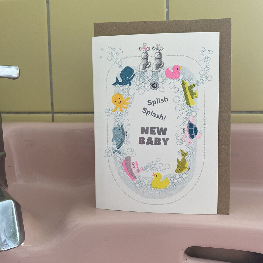 New Baby Card - Riso Print Splish Splash by Petra Boase