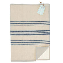Load image into Gallery viewer, Blue stripe Pure Belgian Linen Tea Towel
