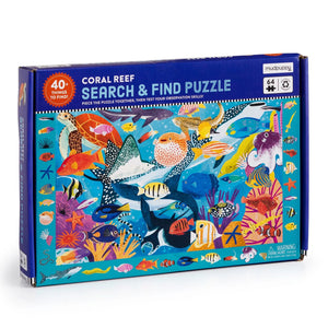 box of the jigsaw has an illustration showing the puzzle which has many different colourful sea creatures swimming in the ocean.  There is a border running around the picture with all the different creatures to find in the picture