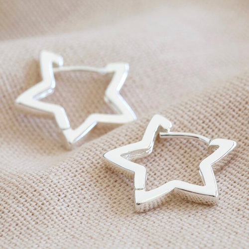 Silver Star Hoop Earrings by Lisa Angel | £18.00. Made from 18ct gold plated brass, these earrings open by pulling them gently apart at the top, opening them via the hinge at the bottom to reveal the 18ct gold sterling silver posts.