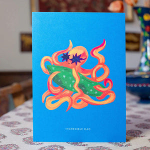 Surfing Octopus Incredible Dad Greetings Card by Hutch Cassidy