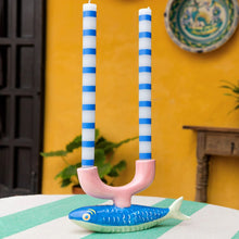 Load image into Gallery viewer, Talking Tables - Dinner Candle - Blue &amp; White Stripe
