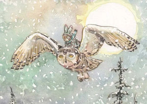 The Porch Fairies Greetings Card - Owl Ride