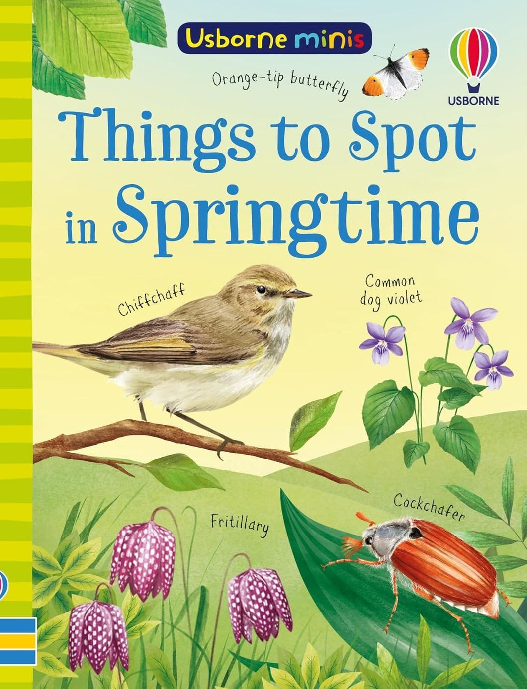 The cover of this book features an illustration of a Chiffchaff sitting on a branch with insects and wildflowers around including a cockchafer, orange-tip utterfly, common dog violet and fritillary