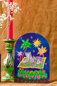 Tiger on Magic Carpet Bell Jar - Greetings Card by Hutch Cassidy