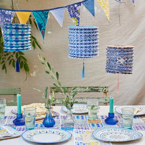 Moroccan Souk Blue and Yellow Upcycled Fabric Bunting by Talking Tables