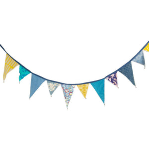 Moroccan Souk Blue and Yellow Upcycled Fabric Bunting by Talking Tables