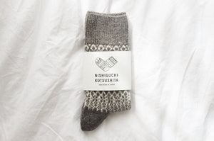 Wool Jacquard Socks by Nishiguchi Kutsushita