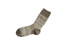 Load image into Gallery viewer, A grey and white jacquard weave sock on a blank backround
