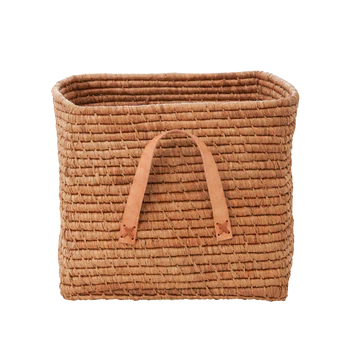 Raffia Square Basket With Leather Handles, Tea by Rice DK