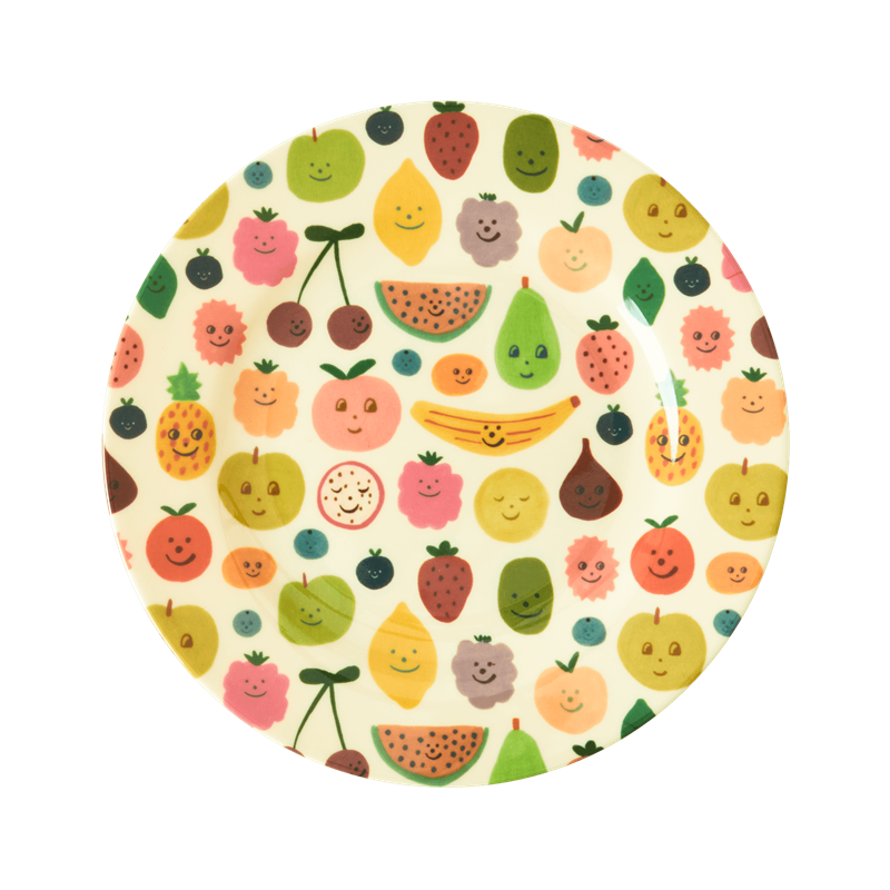 Melamine Kids Lunch Plate, Happy Fruits Print