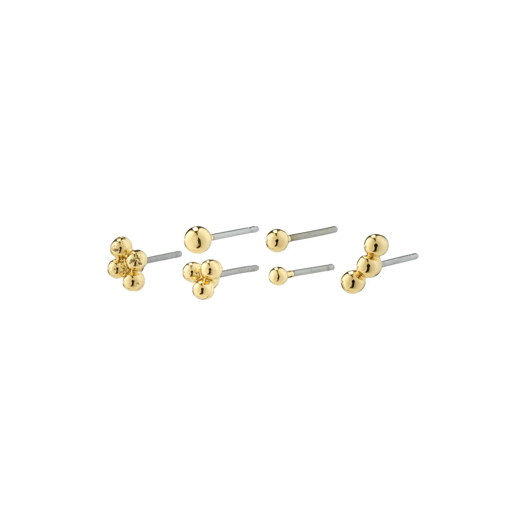 SOLIDARITY Bubbles Eardstuds Multi- Set Gold Plated by Pilgrim