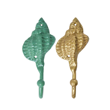 Metal Hooks Shell Shape Two Colours Gold and Green