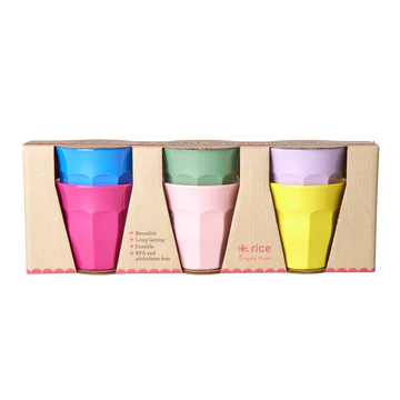 Set Of 6 Small Melamine Cups - Assorted Colours
