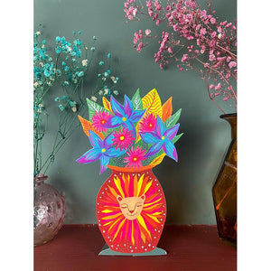 Lion Flower Flower Vase Pop Up Greetings Card by Hutch Cassidy - Gazebogifts