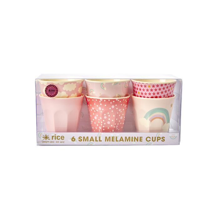 Set Of 6 Small Melamine Cups - Rainbow Print