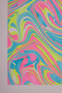 Hand Marbled Gift Wrap  Waves Neon by Paper Mirchi