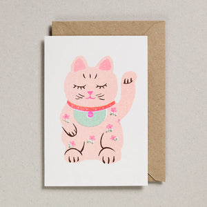 Riso Papercut Card - Lucky Cat by Petra Boase