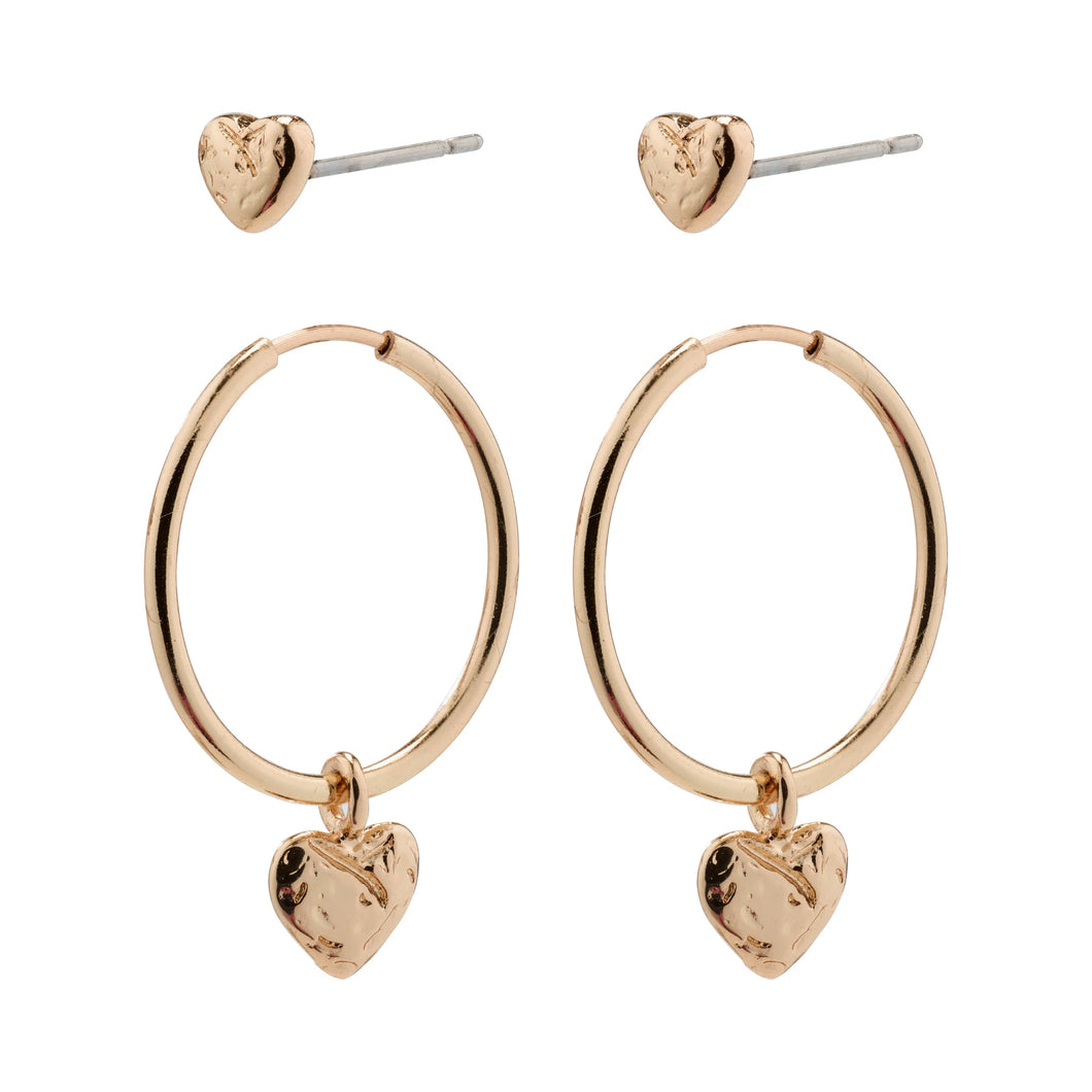 JAYLA Heart Pendant Earrings 2-in-1 Set Gold-Plated by Pilgrim