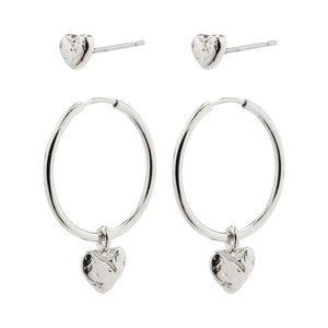 JAYLA Heart Pendant Earrings 2-in-1 Set Silver-Plated by Pilgrim