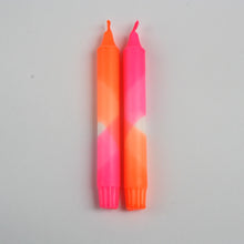 Load image into Gallery viewer, Neon Pink &amp; Neon Orange  Dip Dyed Dinner Candles by Singing Rabbit
