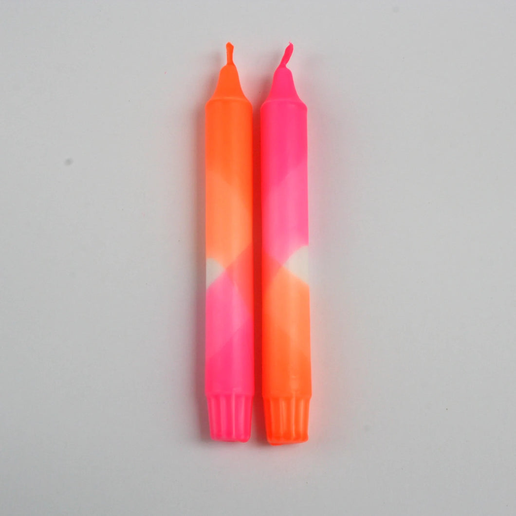 Neon Pink & Neon Orange  Dip Dyed Dinner Candles by Singing Rabbit